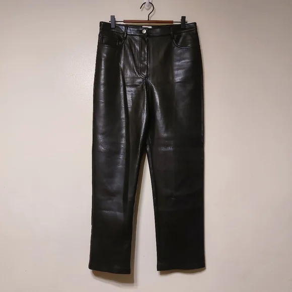 Wilfred Aritzia 'The Melina Pant' Black Vegan Leather High Rise Trousers sz 10